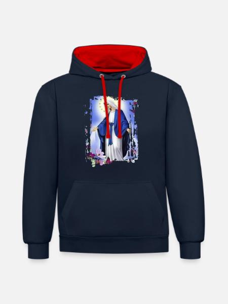 Agrifoglio Maria Maria Madonna Mariana Vergine Maria - Felpa con cappuccio in contrasto cromatico - navy/rosso