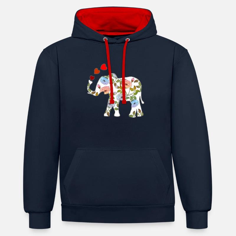 l'éléphant - Sweat à capuche contrasté - bleu marine/rouge