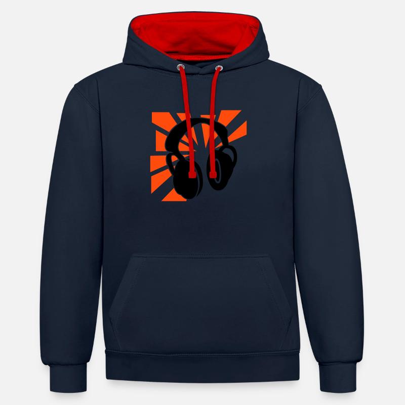 Explodierende Kopfhörer - Kontrast-Hoodie - Navy/Rot