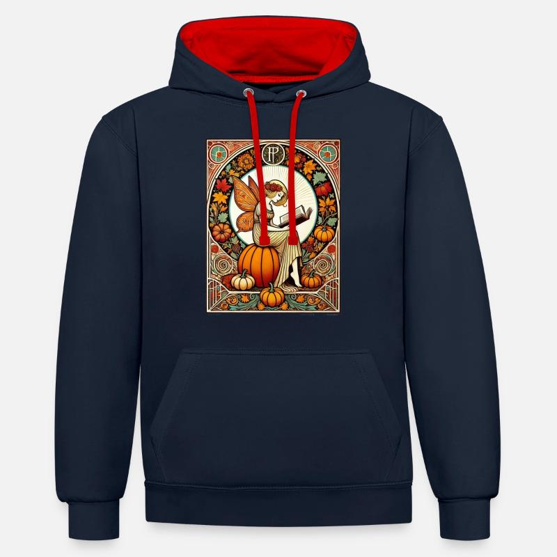 Lecture Fée d’automne - Sweat à capuche contrasté - bleu marine/rouge