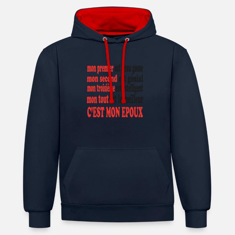 Mon EPOUX est beau - Sweat à capuche contrasté - bleu marine/rouge
