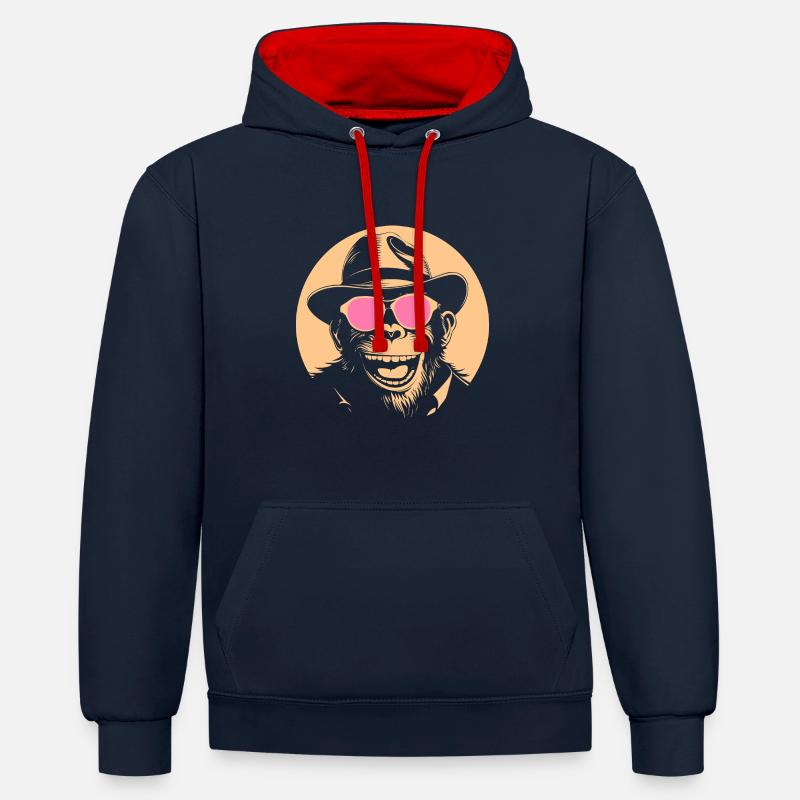 Ambiance de singe détendue - Sweat à capuche contrasté - bleu marine/rouge