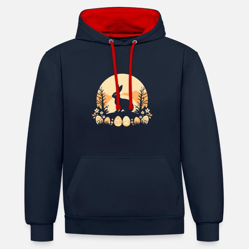 Lapin de Pâques - Sweat à capuche contrasté - bleu marine/rouge