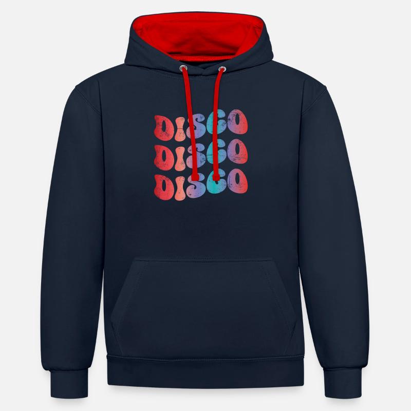 Disco Rétro - Sweat à capuche contrasté - bleu marine/rouge