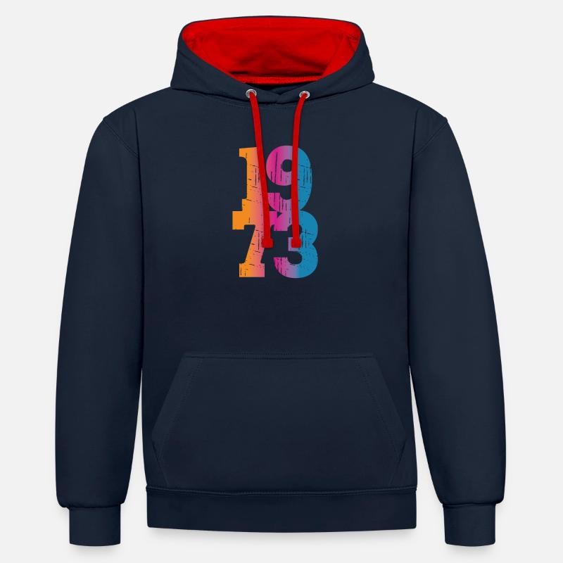 Millésime 1973 - Sweat à capuche contrasté - bleu marine/rouge
