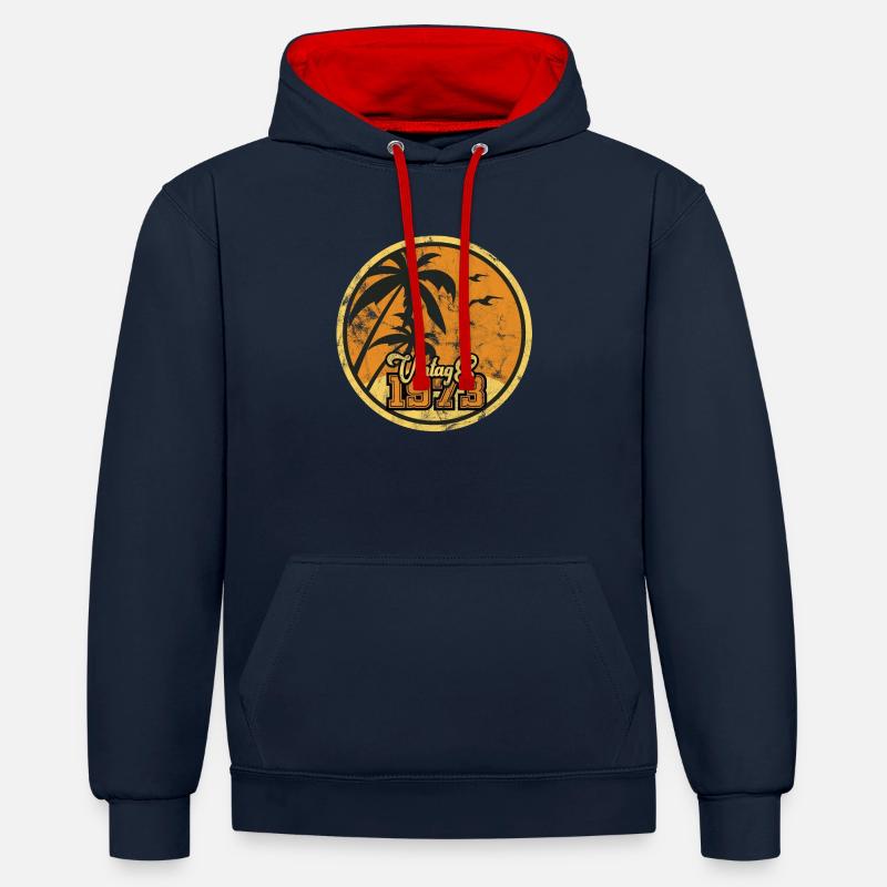 Millésime 1973 - Sweat à capuche contrasté - bleu marine/rouge