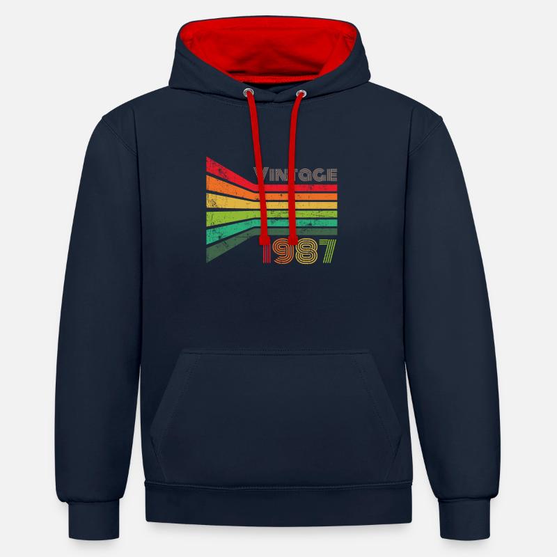 Millésime 1987 - Sweat à capuche contrasté - bleu marine/rouge