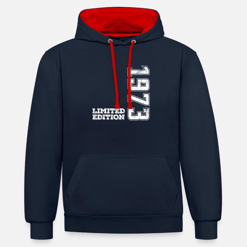 Millésime 1973 - Sweat à capuche contrasté - bleu marine/rouge