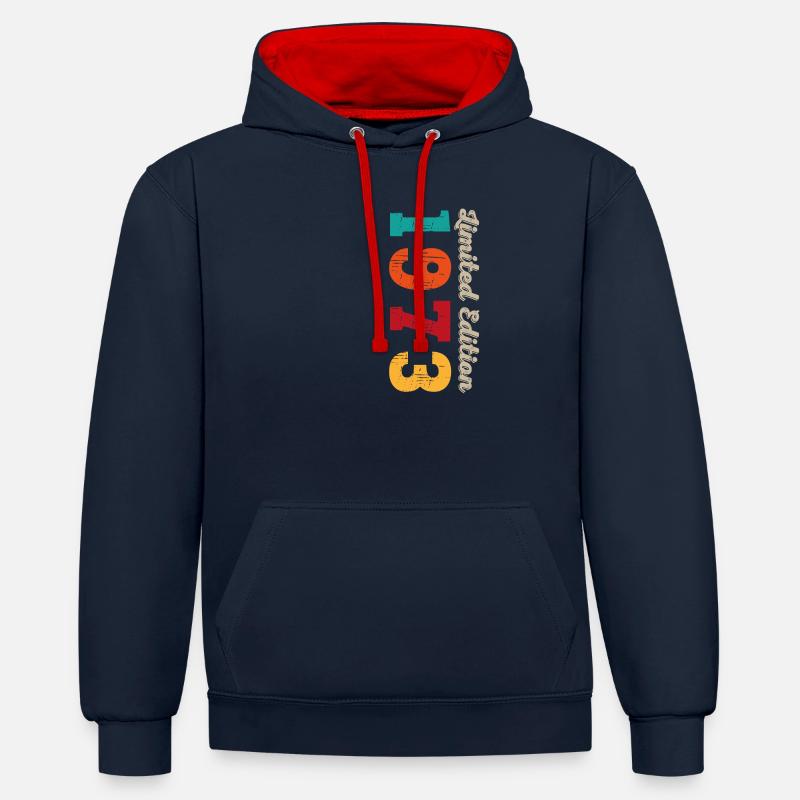 Millésime 1973 - Sweat à capuche contrasté - bleu marine/rouge
