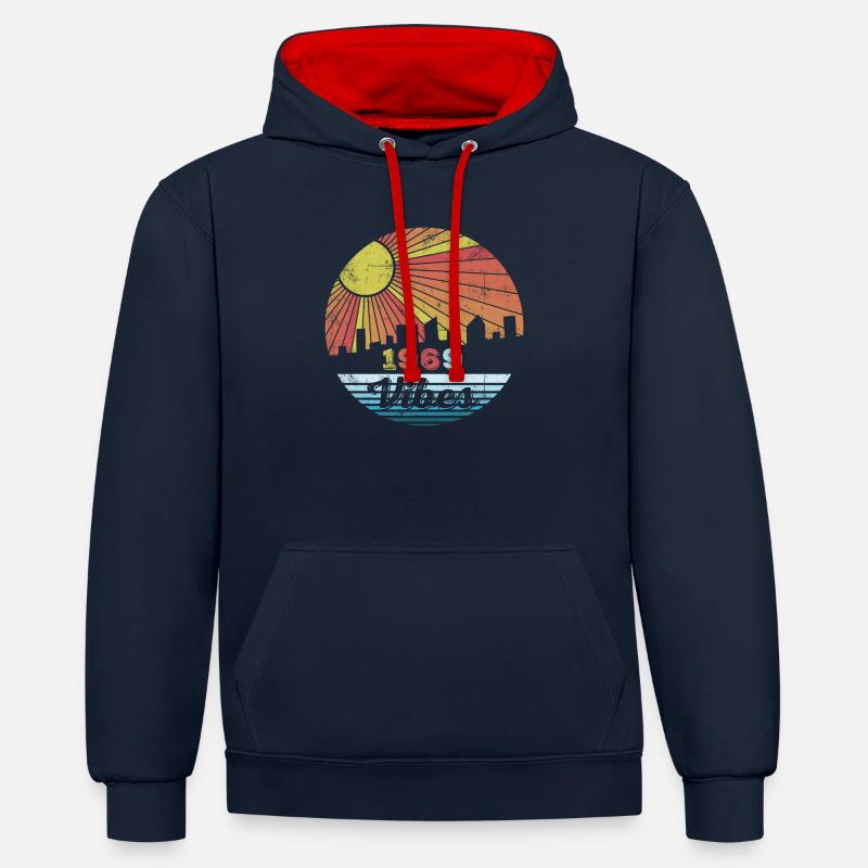 Millésime 1969 - Sweat à capuche contrasté - bleu marine/rouge