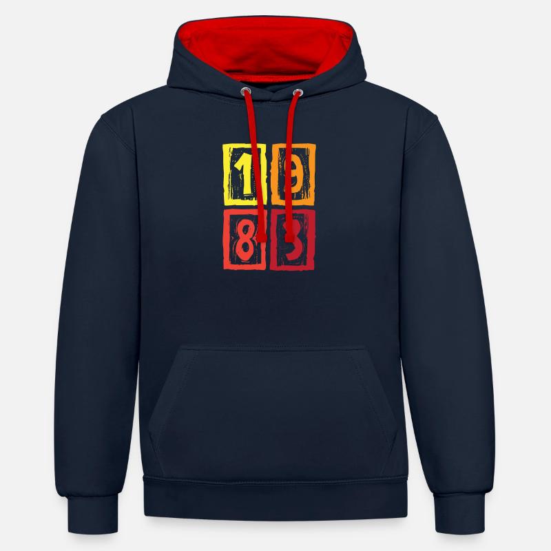 1983 40e anniversaire - Sweat à capuche contrasté - bleu marine/rouge