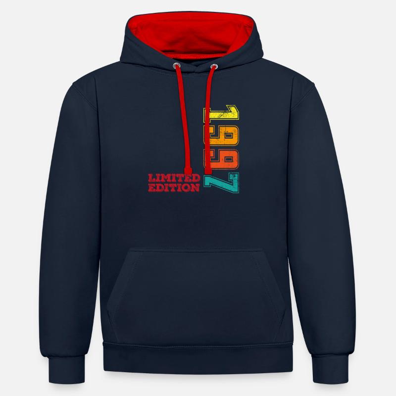 Millésime 1997 - Sweat à capuche contrasté - bleu marine/rouge