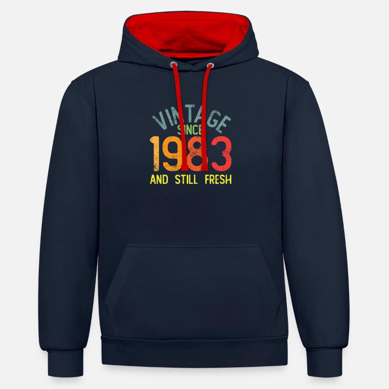 1983 40e anniversaire - Sweat à capuche contrasté - bleu marine/rouge