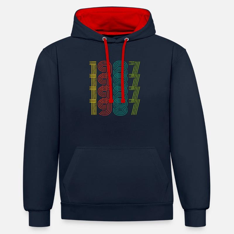 Millésime 1987 - Sweat à capuche contrasté - bleu marine/rouge