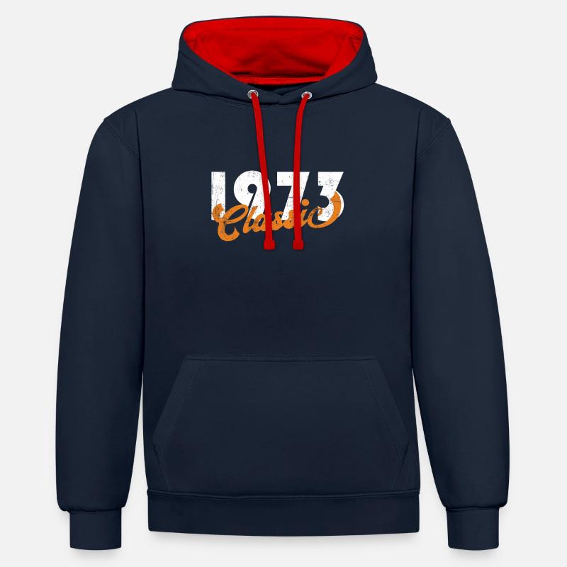 Millésime 1973 - Sweat à capuche contrasté - bleu marine/rouge