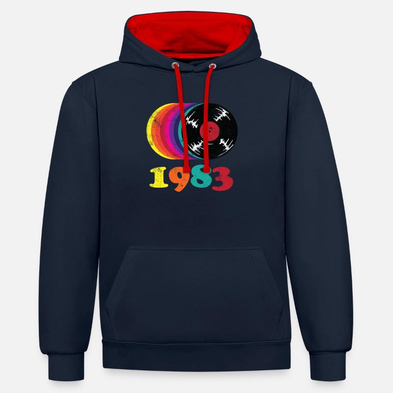 1983 41e anniversaire - Sweat à capuche contrasté - bleu marine/rouge