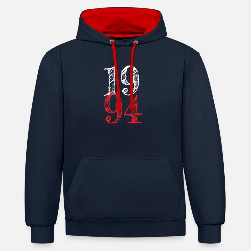 Millésime 1994 - Sweat à capuche contrasté - bleu marine/rouge