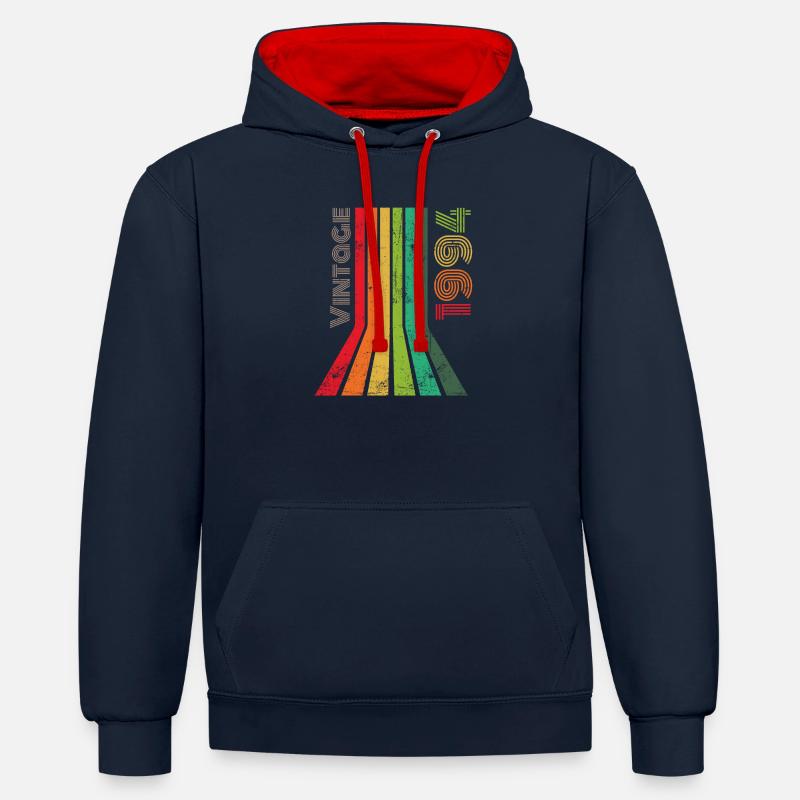 Millésime 1994 - Sweat à capuche contrasté - bleu marine/rouge