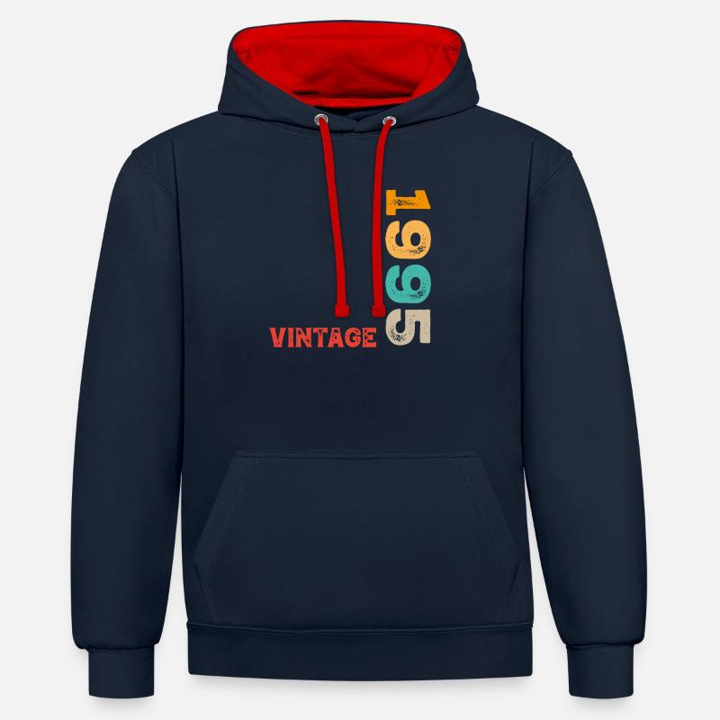 Millésime 1995 - Sweat à capuche contrasté - bleu marine/rouge