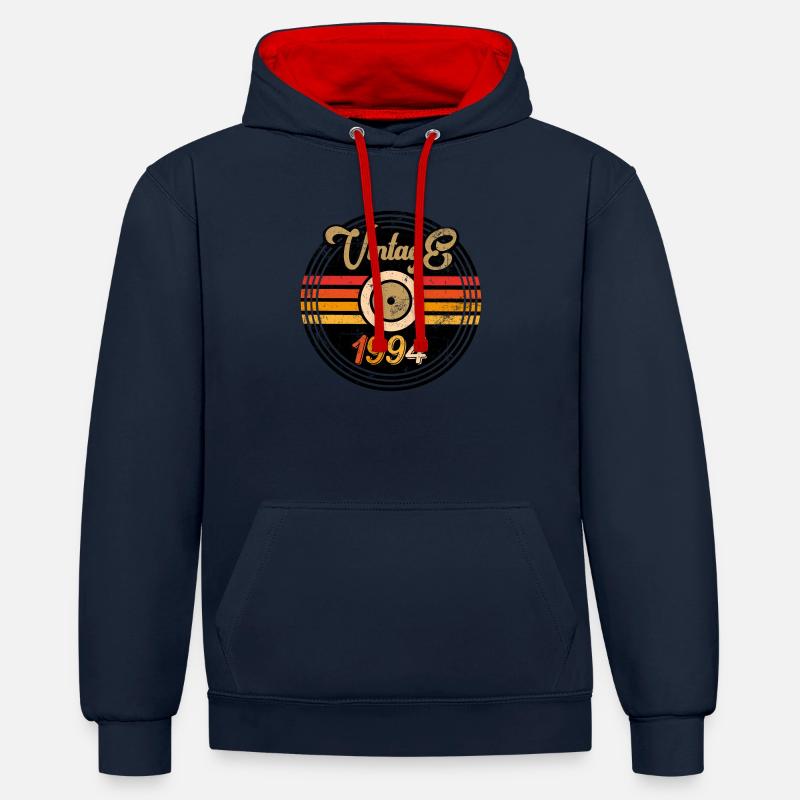 Millésime 1994 - Sweat à capuche contrasté - bleu marine/rouge