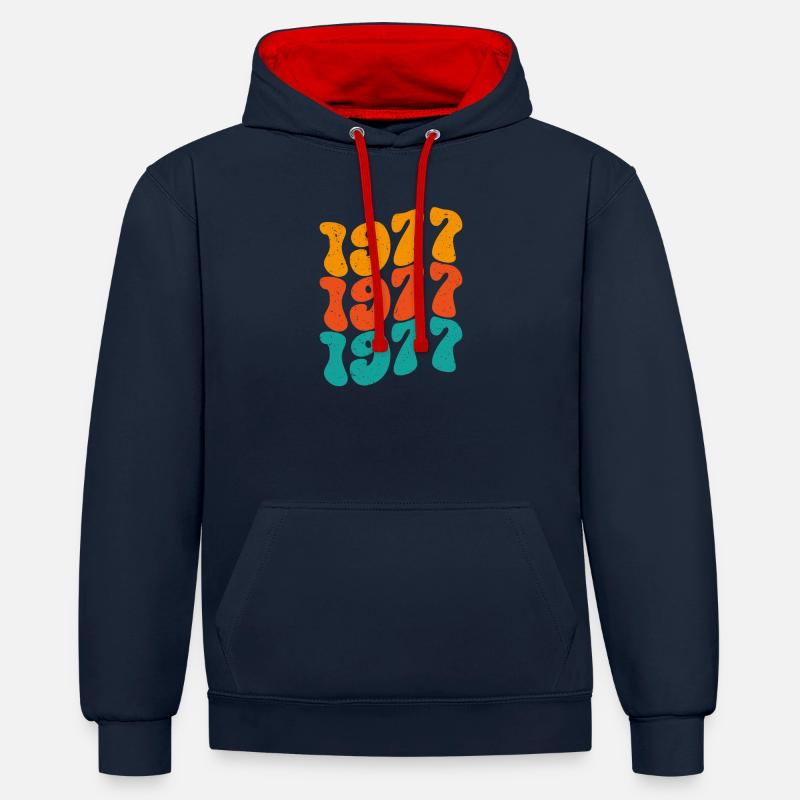 Millésime 1977 - Sweat à capuche contrasté - bleu marine/rouge