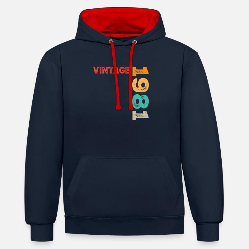 Millésime 1981 - Sweat à capuche contrasté - bleu marine/rouge