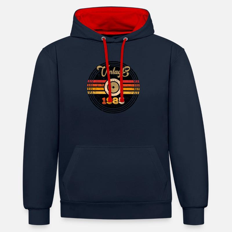 Millésime 1985 - Sweat à capuche contrasté - bleu marine/rouge