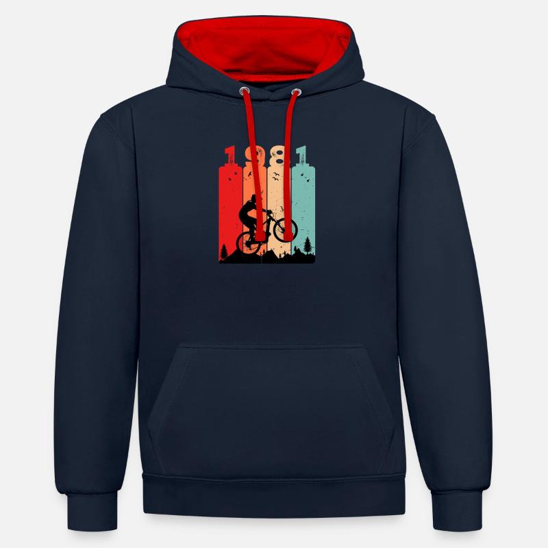 Millésime 1981 - Sweat à capuche contrasté - bleu marine/rouge
