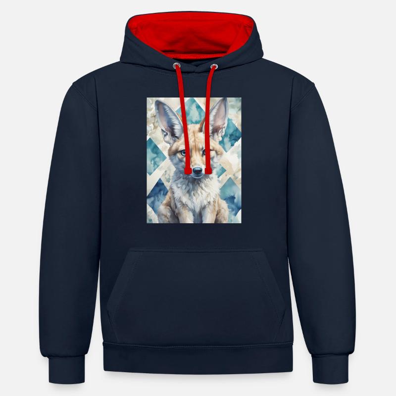 Éléphant coloré - Sweat à capuche contrasté - bleu marine/rouge