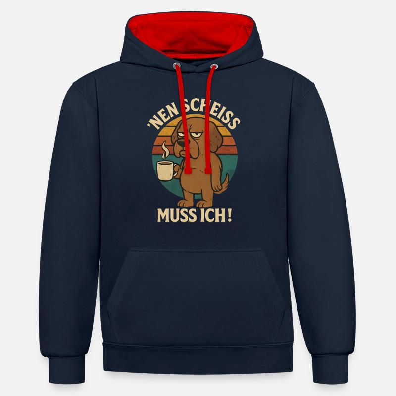 N merde, je dois - Sweat à capuche contrasté - bleu marine/rouge