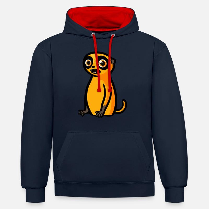 Suricate Halloween Bande dessinée drôle - Sweat à capuche contrasté - bleu marine/rouge