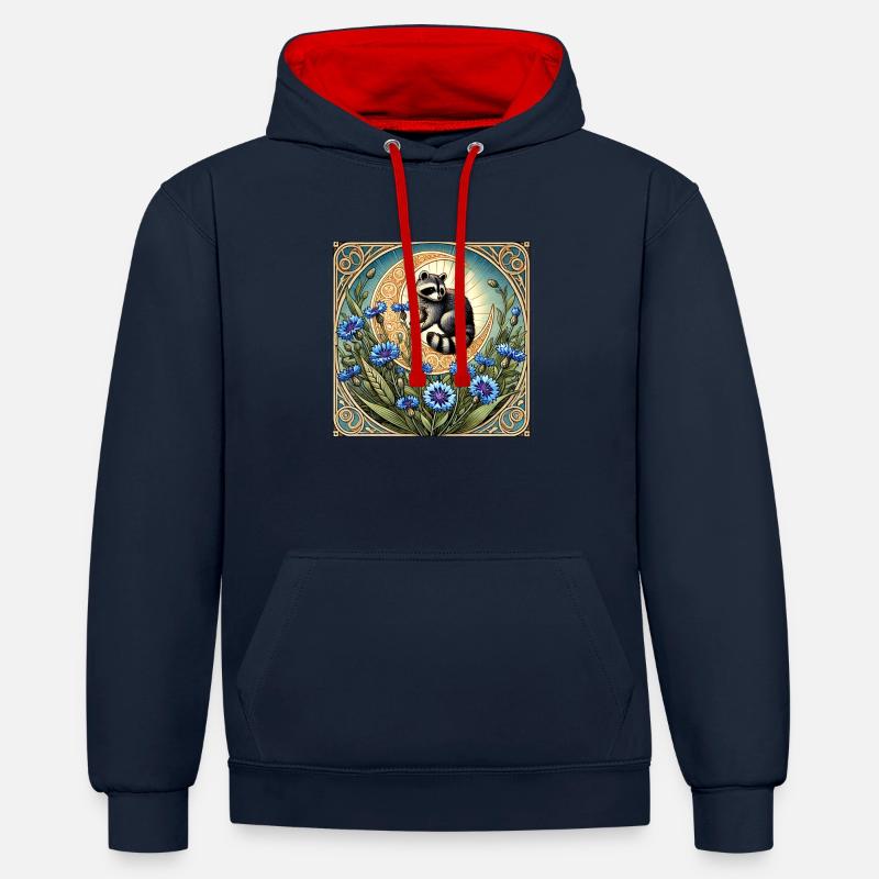 Raton laveur - Sweat à capuche contrasté - bleu marine/rouge