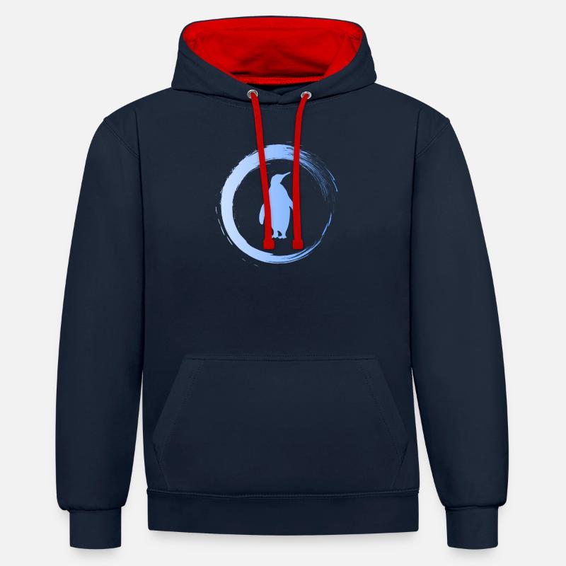 manchot - Sweat à capuche contrasté - bleu marine/rouge