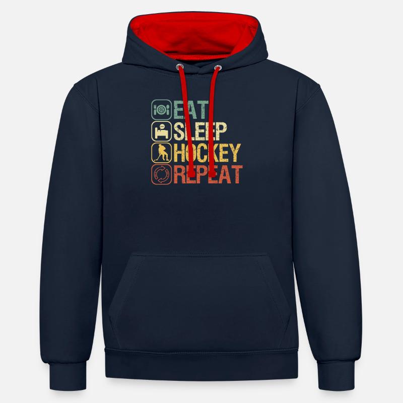 Hockey - Sweat à capuche contrasté - bleu marine/rouge