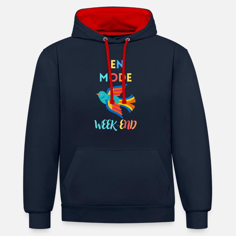 EN MODE WEEK-END - Sweat à capuche contrasté - bleu marine/rouge