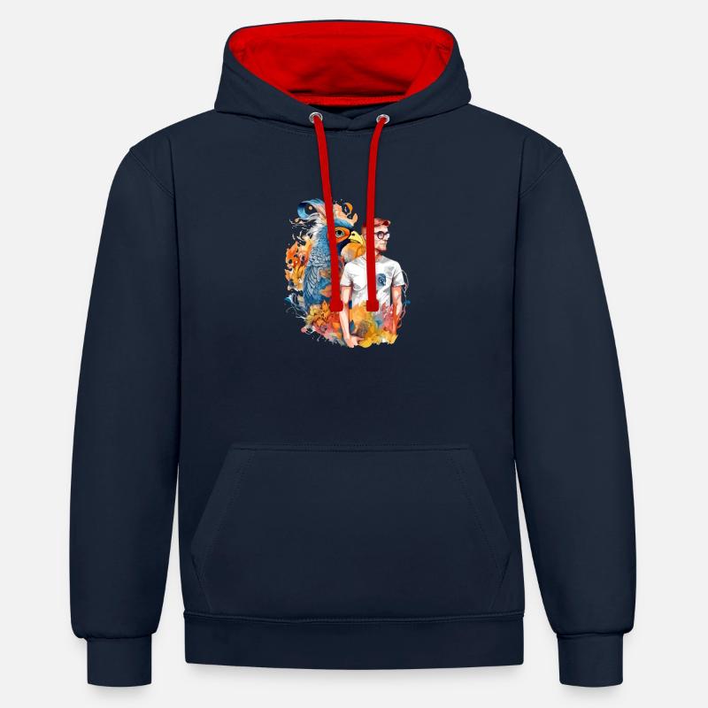 Davi le phenix - Sweat à capuche contrasté - bleu marine/rouge