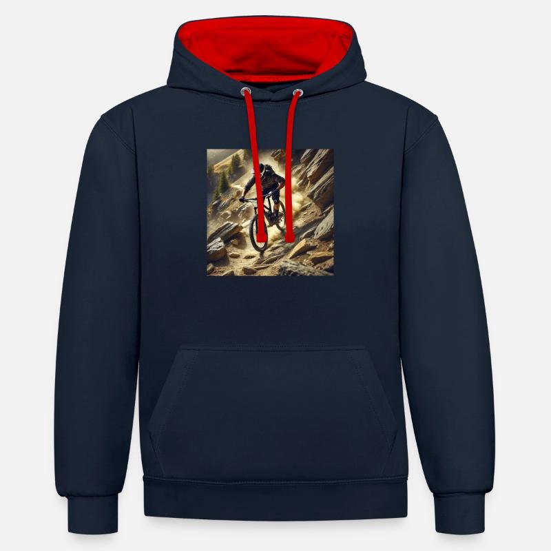 Le VTT ! - Sweat à capuche contrasté - bleu marine/rouge