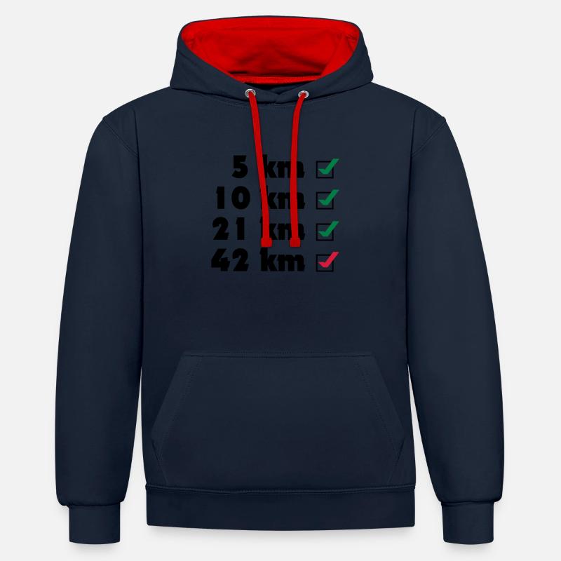 Marathon Checklist - Kontrast-Hoodie - Navy/Rot