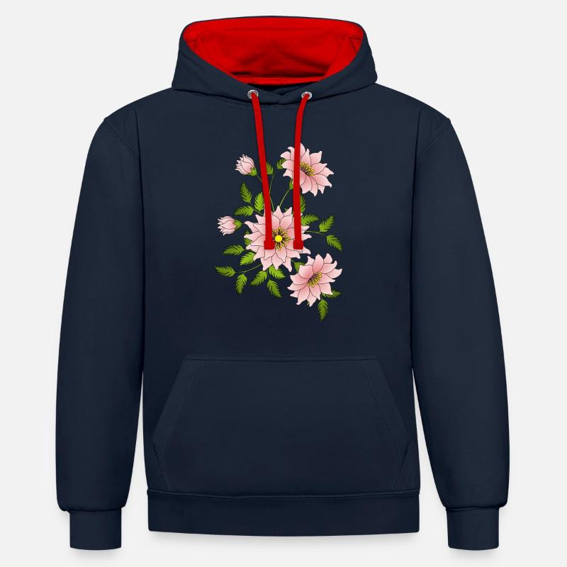 fleurs - Sweat à capuche contrasté - bleu marine/rouge