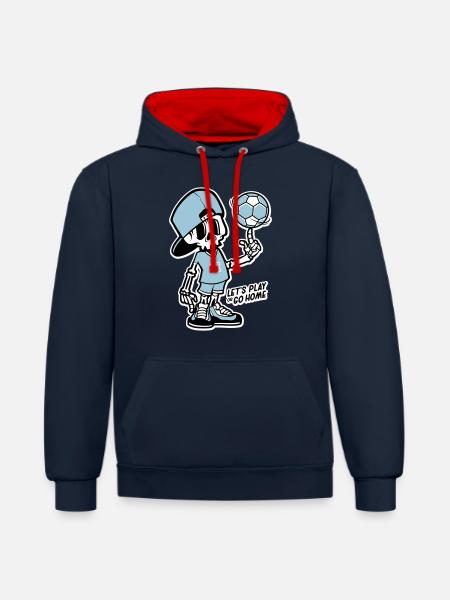 Skeleton handballer - Sweat à capuche contrasté - bleu marine/rouge