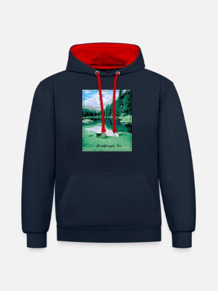 Obernberger See,landschaft,see,Tirol - Kontrast-Hoodie - Navy/Rot
