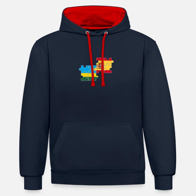 Rwanda Espagne Drapeau Espagnol Rwandais - Sweat à capuche contrasté - bleu marine/rouge