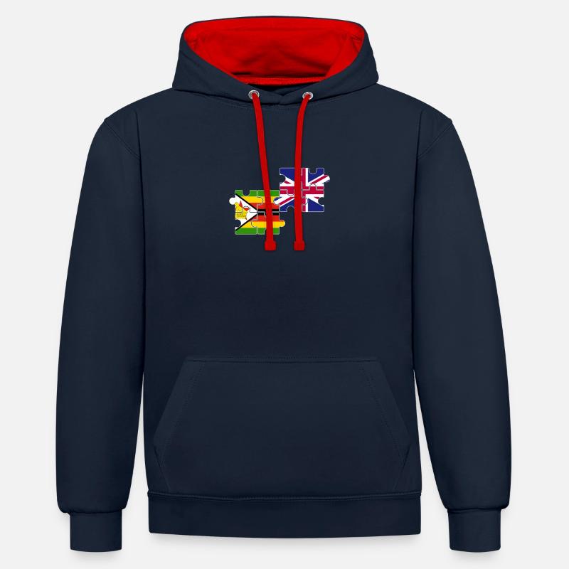 Zimbabwe Royaume-Uni Drapeau britannique Zimbabwéen - Sweat à capuche contrasté - bleu marine/rouge