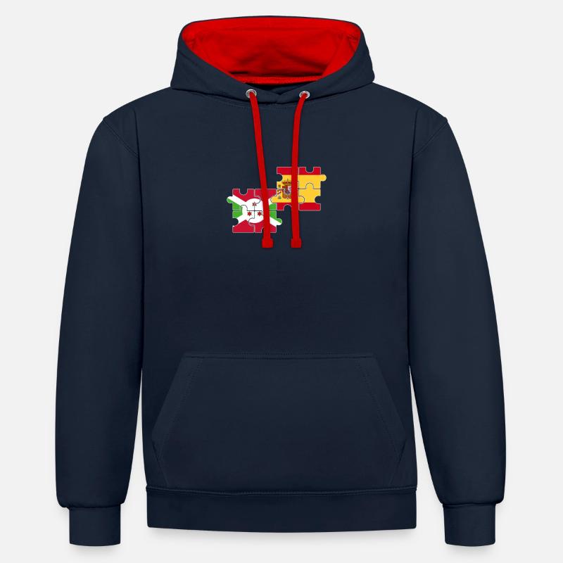 Burundi Espagne Drapeau Burundais - Sweat à capuche contrasté - bleu marine/rouge