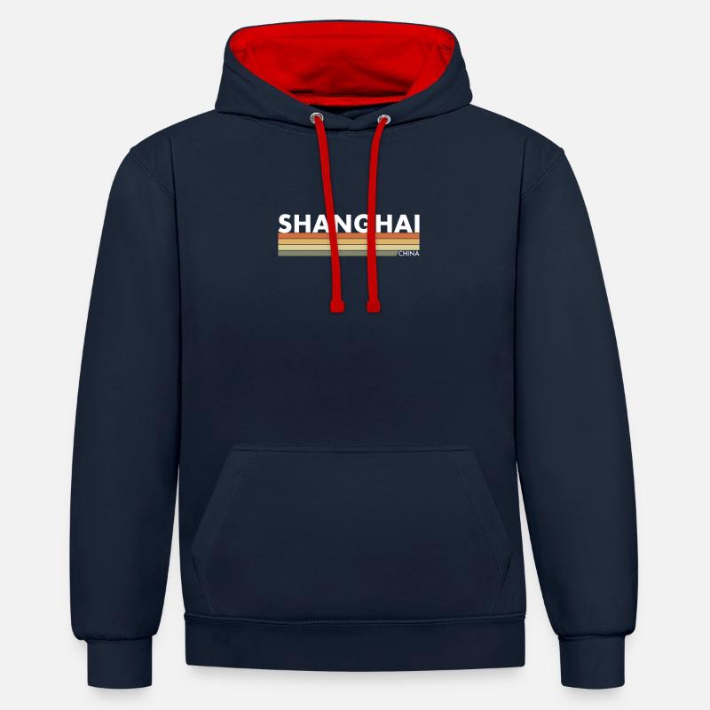 Shanghai Chine Chinesische Chinois - Sweat à capuche contrasté - bleu marine/rouge