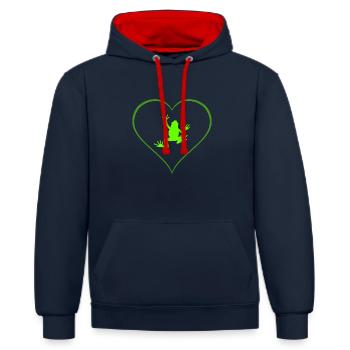 Frosch - Kontrast-Hoodie - Navy/Rot - Vorne - Anna (173cm) & Nico (186cm)
