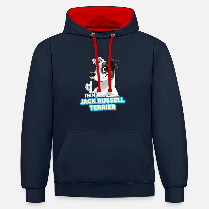 TEAM Jack Russell Terrier - Noir - Sweat à capuche contrasté - bleu marine/rouge