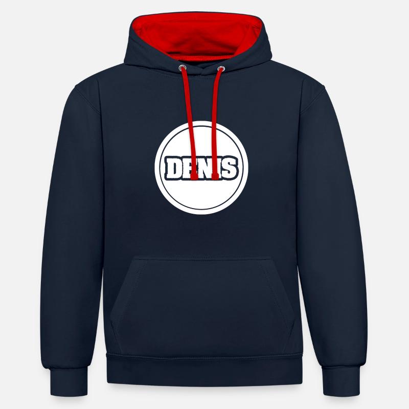 Denis comme prénom - Sweat à capuche contrasté - bleu marine/rouge