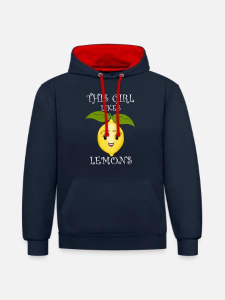 Mädchen mag Zitronen, Limonade, Zitrusfrüchte - Kontrast-Hoodie - Navy/Rot