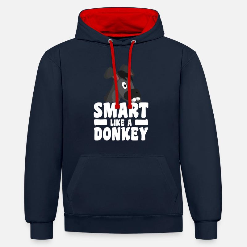 Intelligent comme un âne - Sweat à capuche contrasté - bleu marine/rouge